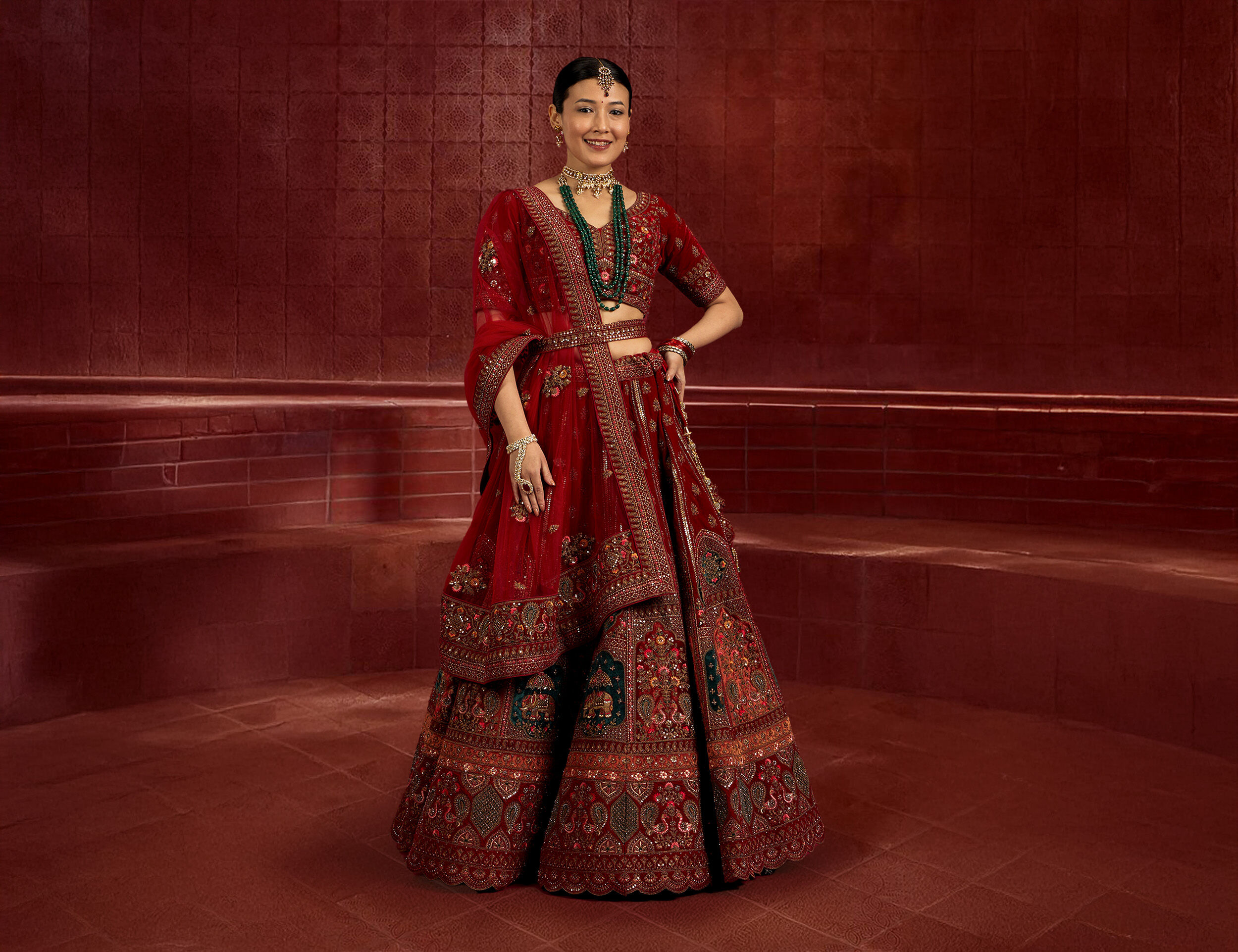A bride in beautidull elegant bridal lehenga